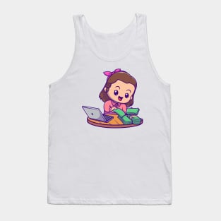 Cute Female Accountant With Laptop And Money Cartoon Tank Top